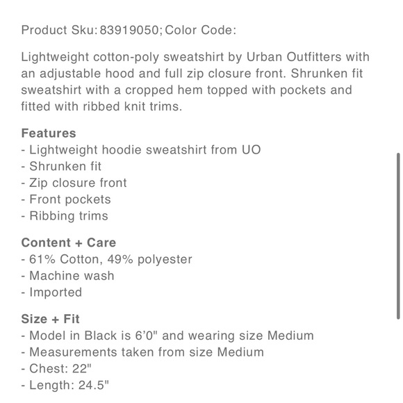 Urban Outfitters Justin Shrunken Full Zip Yellow Hoodie Sweatshirt - Picture 4 of 4